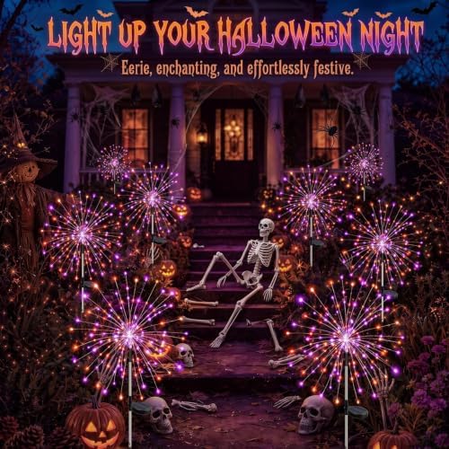 Solar Halloween Lights Outdoor 4Pack,Orange&Purple Firework Lights - Image 2
