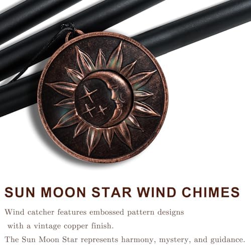 34" Sun Moon Star Wind Chimes for Outside, Vintage Deep Tone Decor - Image 6