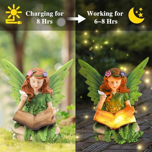 Solar Fairy Statue Reading Book Figurine Light for Outdoor Garden Decor - Image 4