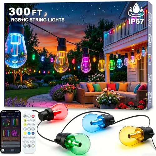 Beizelte Outdoor String Lights, 290FT RGB+IC Outside Light Dimmable Shatterproof LED Bulbs, IP67 Waterproof Chasing Effect Lighting DreamColor Patio Strip Lights for Backyard, Balcony, Outdoor Living by Beizelte