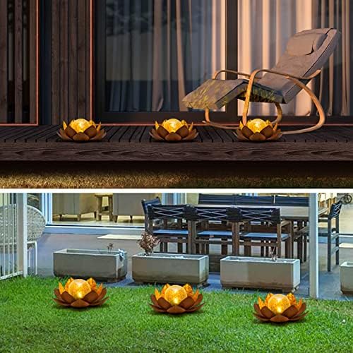 Huaxu Solar Lights Outdoor Decor Metal Lotus Flower LED Waterproof Glass Decorative Gifts for Garden Lover Women Mom Table Pathway Lawn Patio Yard Ground - Image 6