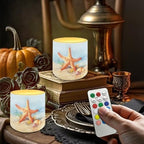 Pack of 4 Coastal Starfish Flameless Candles with Remote Battery Operated Candles with Timer Flickering LED Elictric Pillar Tealights for Indoor Outdoor Home Table Decorations - Image 4