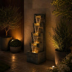 Outdoor Water Fountain, 39 Inch Resin Tiered Waterfall Fountain with Warm LED Lights and Plug-in Pump, Freestanding Cascading Water Feature for Patios, Gardens and Outdoor Living Spaces by Unknown