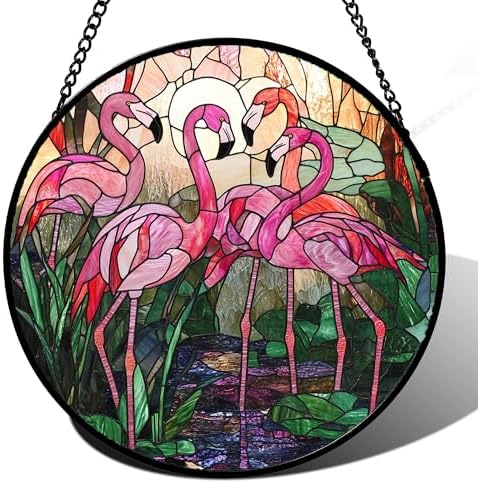 CHATYOUNG Stained Glass Window Hanging Pink Flamingo Large 11.8" - Birds Suncatcher Door Garden Home Decor and Christmas Mother's Day Birthday Gift for Grandma Mom Nana and Women Wife Bird Lover by CHATYOUNG
