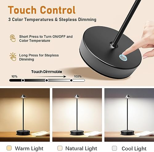 Set of 2 Cordless Rechargeable Led Table Lamp Battery Operated Light Black - Image 3