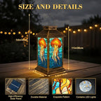 Solar Lantern Outdoor Waterproof Stained Glass Jellyfish Vibrant Orange Blue Tones Garden Decor LED Hanging Solar Lights Tabletop Lamp Gifts for Women Mom Outside Yard Patio Porch - Image 2