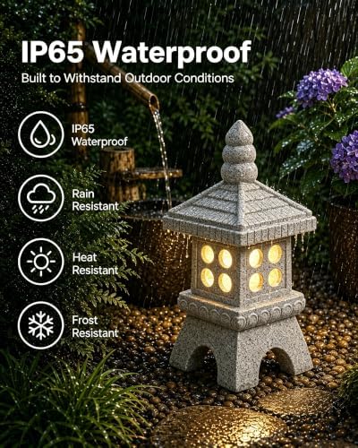 Nacome Solar Pagoda Garden Statues: 15.7-Inch Gray Outdoor Zen Decor - Image 5