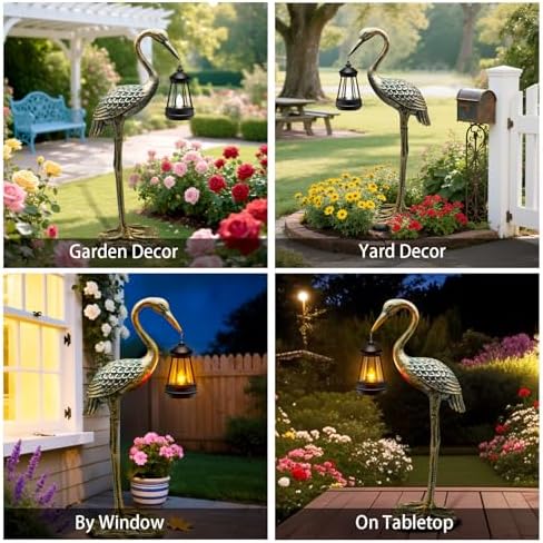 Solar Garden Statue Crane Figurine, Outdoor Hanging Solar Lanterns, 17.7 Inch Blue Heron Sculpture Statue for Patio Yard Porch, Garden Decor for Outside Birthday Gifts for Mom, Women Mother's Day - Image 5