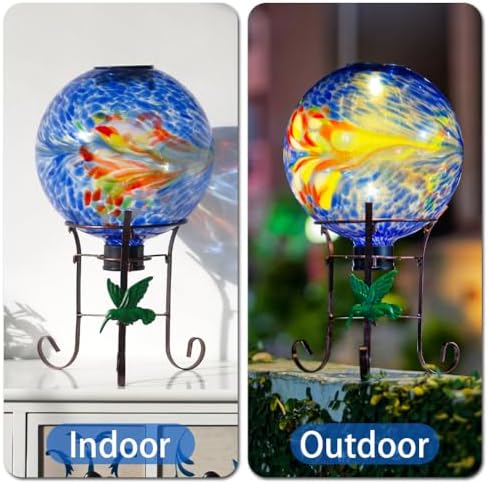 10" Diameter Solar Gazing Ball with Hummingbird Metal Stand (Blue) - Image 4