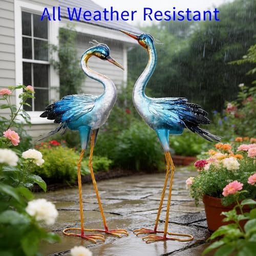 Shorayn Metal Crane Garden Statue, Garden Sculptures & Statues, Crane Ornaments Yard Art for Backyard Patio Lawn Decorations (Blue) - Image 5