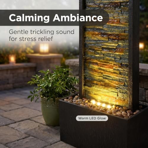 38 Inch Tall Indoor Water Fountain, Staggered Stone Wall Waterfall Fountain with LED Lights, Relaxing Ambience Water Feature for Living Room Bedroom Office Garden Yard, Home Decor - Image 3