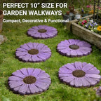 2 Pack Daisy Cement Stepping Stones 10 Inch, Heavy Duty Garden Pathway Stones, Non Slip Outdoor Walkway Decor for Yard Patio Lawn, Weather Resistant Cement Stepping Stones (Purple) - Image 2