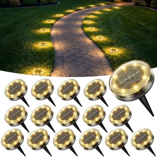 Peasur Solar Ground Lights Outdoor Anti-Rust Disk Lights, 16pack Warm White by Peasur