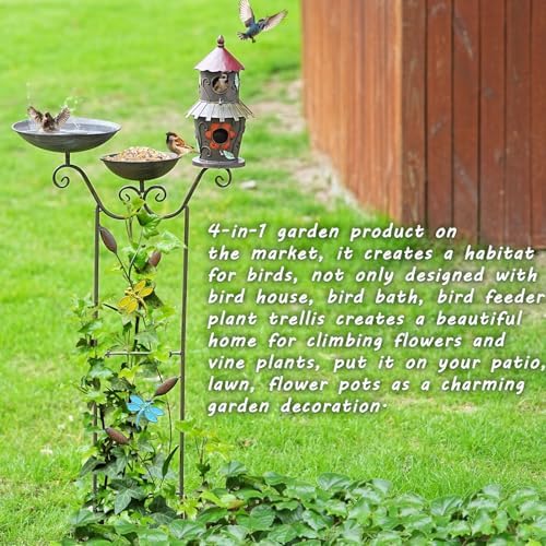 52.4" H Metal Bird Bath with Trellis for Outdoor,Bird Feeder and Metal Bird Houses,Garden Plant Support,4-in-1,Doubles As The Climbing Plant,Garden Yard Decor - Image 4