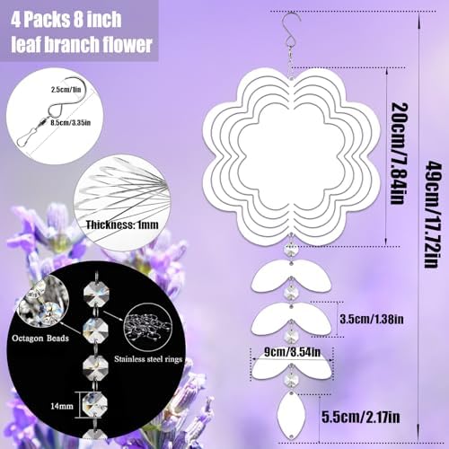 4Pack 8inch Sublimation Wind Spinner Blanks 3D Aluminum Metal Wind Sculpture Kinetic Spinners for Yard and Garden Indoor Art Ornaments Hanging Decoration (Leaf Branch Flower) - Image 2