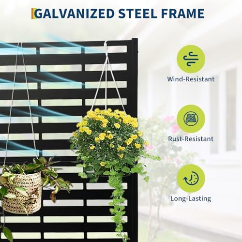 Garvee Metal Planter Box with Trellis, 71.5"x47"x16" Raised Garden Beds with Trellis and Wheels for Climbing Plants Vegetables, Privacy Screen Planter Box with Drainage Holes for Patio Balcony, Black - Image 3