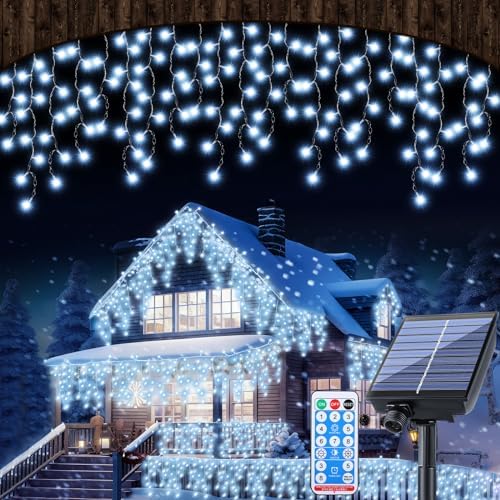Retisee 65ft Cold White Solar Icicle Christmas Light for Outdoor Decoration by Retisee