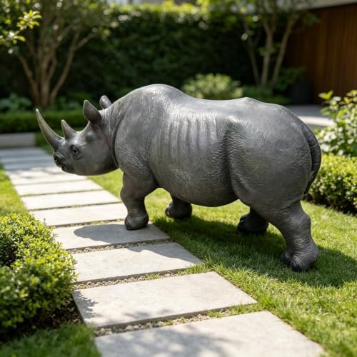 27.5" Large Realistic Rhinoceros Garden Statue Resin Sculpture - Image 7