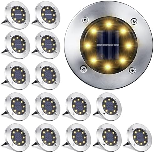 LYHOPE Solar Ground Light Outdoor, 16 Pack 8 LED Solar Disk Lights Waterproof Garden In-ground Pathway Lights Landscape Lighting for Lawn,Yard,Deck,Patio,Walkway (Warm White) by LYHOPE