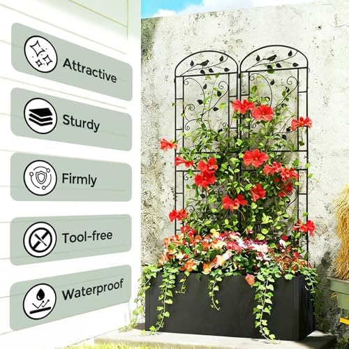 Garden Trellis for Climbing Plants, 4 Pack 71x20 in Metal Lattice Panel with Black Coating, Tall Climbing Support for Rose Vines Clematis Flowers Vegetables Fruits - Plant Trellis Outdoor - Image 2