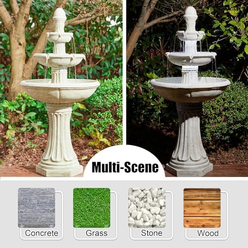 Glitzhome Water Fountain Outdoor Floor-Stand Fountains with LED Light & Pump, Oversized 3 Tier Terrazzo Waterfalls Patio Fountain and Waterfalls Outdoor Yard Fountains for Lawn Garden Backyard Deck - Image 3