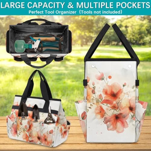 Garden Tool Bag Organizer Garden Tote Bag with Pockets Poppy Watercolor Tool Storage Organizer Gardening Tool Kit Holder 13" x 6.8" x 2.8" - Image 4