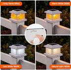 JOFIOS Flickering Flame Solar Post Cap Lights Outdoor, White Post Lights with 3 Color Temperature, Fits 3.5" 4" 4.5" 5" Wood/Vinyl Posts, IP64 Waterproof Fence Deck Lights for Garden Patio Yard 16Pack - Image 2