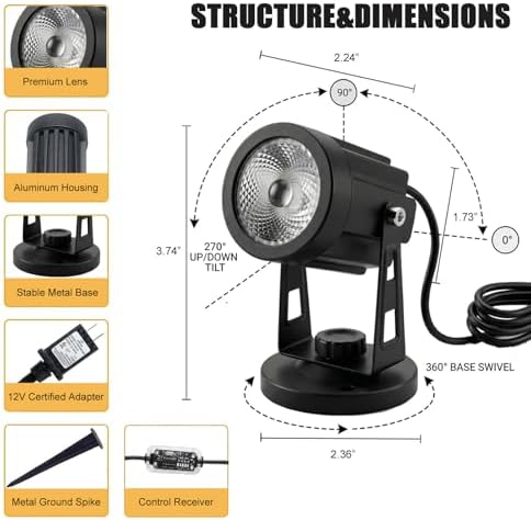 LED Spotlight Indoor for Plants Uplights Lamp Accent Lighting Decor 12V Low Voltage Warm White Up Down Spot Lights Outdoor Landscape Lighting 2 Pack(Adapter, Base and Stake Included) - Image 2