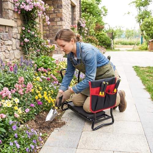 Goplus Garden Kneeler and Seat, Heavy-Duty Garden Bench w/Large Tool Pouch, Widen EVA Foam Kneeling Pad, Portable Gardening Helper for Women Men Seniors, Foldable Garden Stool for Kneeling & Sitting - Image 2
