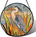 Stained Glass Window Hanging Retro Heron Bird Plant 9.8" - Suncatcher Door Garden Sunroom Sun Catcher Birthday New Year Christmas for Friend Mom Men Woman Nana by JOSUMALY