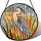 Stained Glass Window Hanging Retro Heron Bird Plant 9.8" - Suncatcher Door Garden Sunroom Sun Catcher Birthday New Year Christmas for Friend Mom Men Woman Nana by JOSUMALY