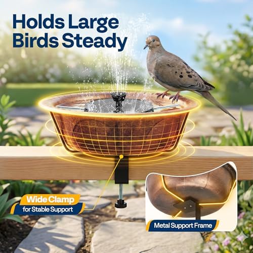VIVOHOME Deck-Mounted Bird Bath with Solar Fountain, 13-Inch Bowl, Bronze - Image 5