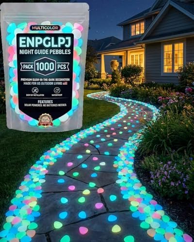 Colorful Glow in the Dark Garden Stones Night Guide Pebbles Luminous Rocks Outdoor Pathway Walkway Yard Patio Fish Tank Aquarium Stepping Decor Landscape Waterproof Solar Magical by Unknown