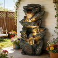 39.2" Tall Outdoor Water Fountain, 5-Tier Realistic Natural Rock Cascading Waterfall Fountain with LED Lights, Resin Garden Water Feature for Patio, Deck, Backyard and Home Art Décor by EPICOZY