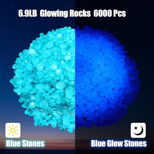 Sasylvia 6000 Pcs Glow in the Dark Stones for Garden Aquarium, Dark Blue - Image 2