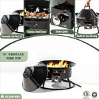 Portable Propane Fire Pit 19" 50000 BTU Cover Carry Kit Smokeless, Black - Image 3