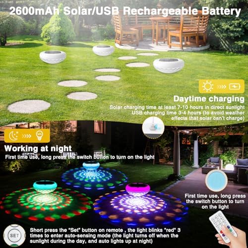 QOLNBY Solar Floating Pool Lights 2 PCS, USB Rechargeable Pool Lights - Image 4
