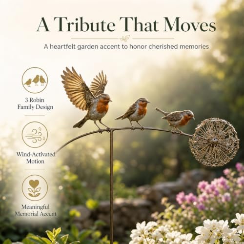 Robin Garden Stake, 3 Robins and Dandelion Yard Art, “Loved Ones are Near” Memorial Outdoor Stake, Metal Robins Bird Garden Sculpture, for Lawn Patio Flower Bed and Backyard, Memorial Gift，（2pcs） - Image 2