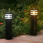 Outdoor Bollard Light Modern Black LED Pathway Lamp, IP65 Waterproof Square Landscape Post Lighting Fixture with Striped Design for Garden, Walkway, Yard Driveway Illumination - Image 4