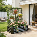Galvanized Raised Garden Bed with Trellis for Climbing Plants Outdoor,Black by Unknown