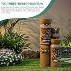 31" H Tiki Statue Outdoor Water Fountain with LED Lights - Image 4