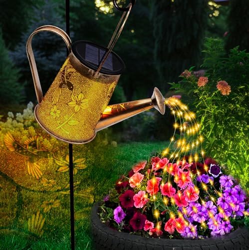 2 Pack Solar Watering can with Lights,Hummingbird Pattern+Butterfly Pattern - Image 2