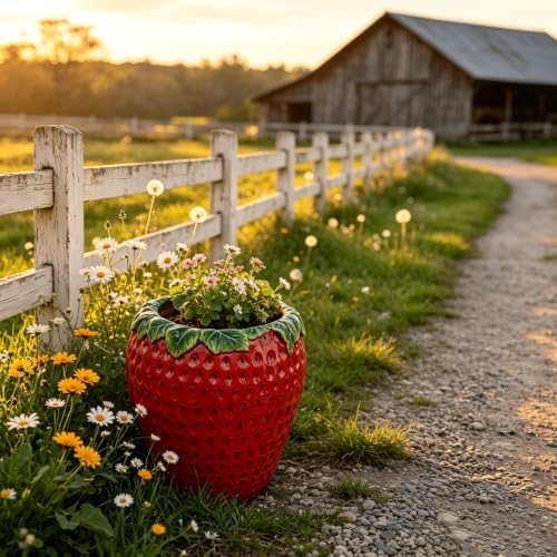 15" Strawberry Planter Pot, Cute Resin Fruit Flower Pot, Decorative Garden Planter for Patio, Porch, Yard, Lawn, Entryway, Tabletop & Home Decor - Image 7