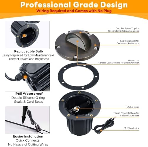 Gardenreet Landscape Well Light - Brass LED Ip65 Low Voltage In-Ground Lighting, Outdoor 12V Waterproof Wired Fixture, Antique Bronze for Wall Walkway Lawn Without MR16 Bulb - Image 6