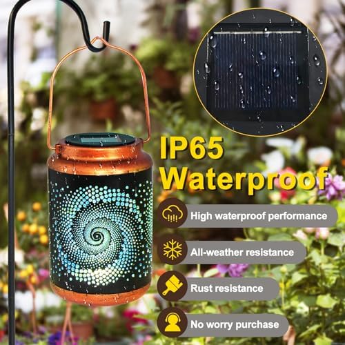DIBIEECN Birthday Gifts for Women Mom Grandma Wife, Solar Lanterns Outdoor Waterproof, Metal Hanging Lights Garden Decor, LED Decorative Lantern for Patio Porch Backyard, Blue, 1 Pack - Image 4