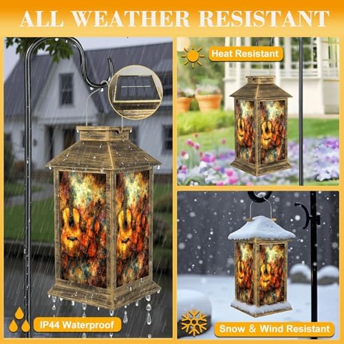 Solar Lantern Outdoor Waterproof Vintage Music Abstract Guitar Violin Colorful Musical Instruments Garden Decor LED Solar Lights Hanging/Tabletop Lamp Gifts for Women Mom for Outside Yard Patio - Image 3