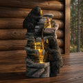 26.38" Bear Waterfall Fountain with LED Lights, Resin Outdoor Water Fountain with Cascading Rock Design, Wildlife Garden Fountain for Patio, Backyard, Porch & Yard, Black and Gray by Unknown