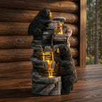 26.38" Bear Waterfall Fountain with LED Lights, Resin Outdoor Water Fountain with Cascading Rock Design, Wildlife Garden Fountain for Patio, Backyard, Porch & Yard, Black and Gray by Unknown