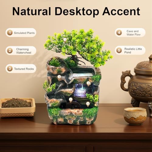 Indoor Waterfall Fountain,12.6in LED Desk Rockery - Image 3