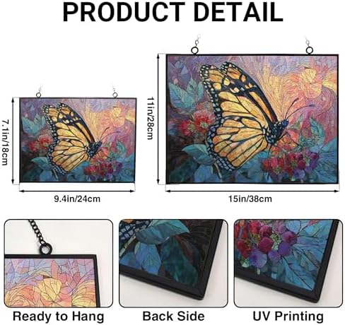 Personalized Rectangle Mosaic Butterfly and Berries Stained Glass Window Hanging, Suncatcher for Women, Stained Glass Window Decor Perfect Home Décor - Image 3